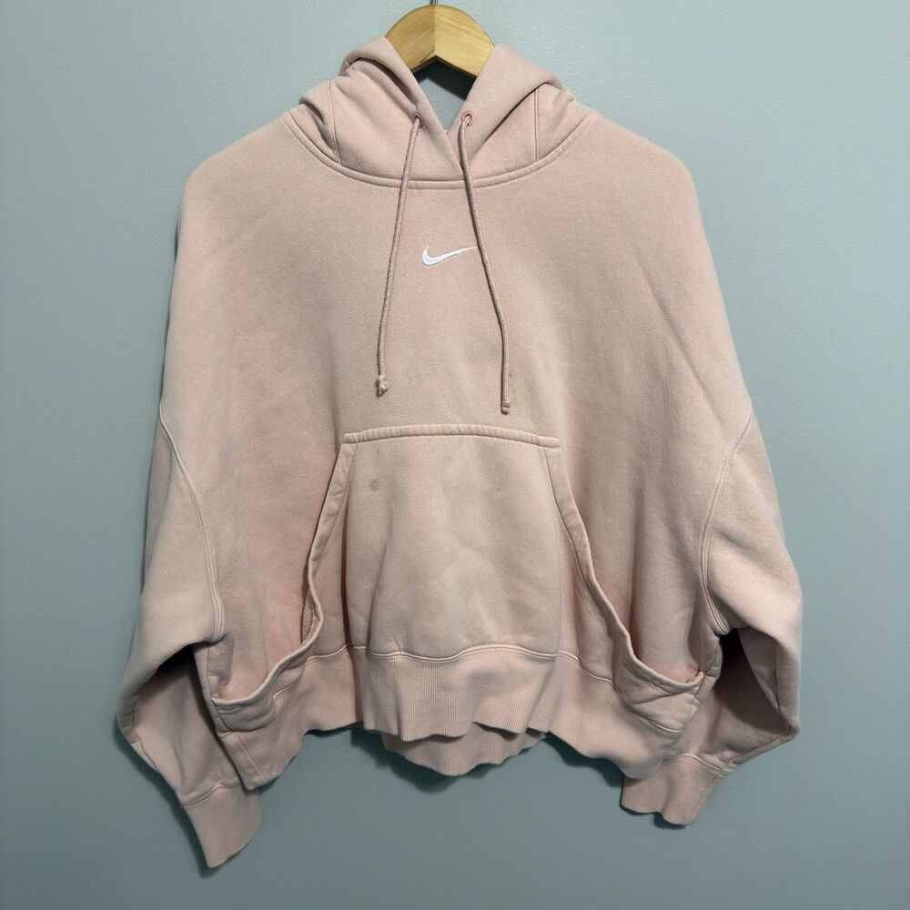 Nike Sportswear Fleece Oversized Pullover Hoodie Womens M Pink Center Swoosh